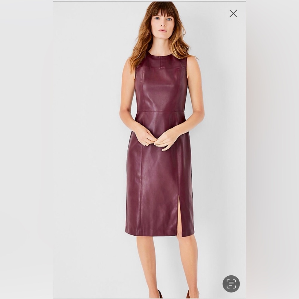 Ann Taylor Faux Leather burgundy Dress